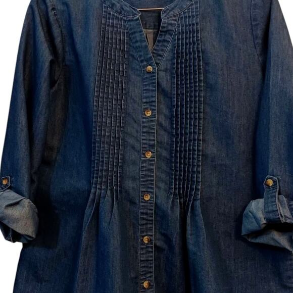 Collections Etc Denim Top Blouse LG Tucks Peasant Western Cowgirl Country‎ Jean - Picture 4 of 6